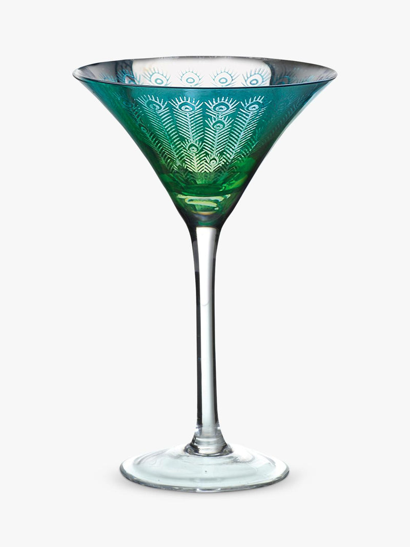 Artland Peacock electroplated martini cocktail glass set green 250ml, UK version