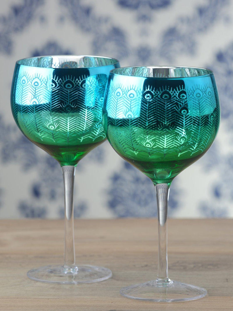 Artland Peacock gin cocktail glasses 700ml green, UK version