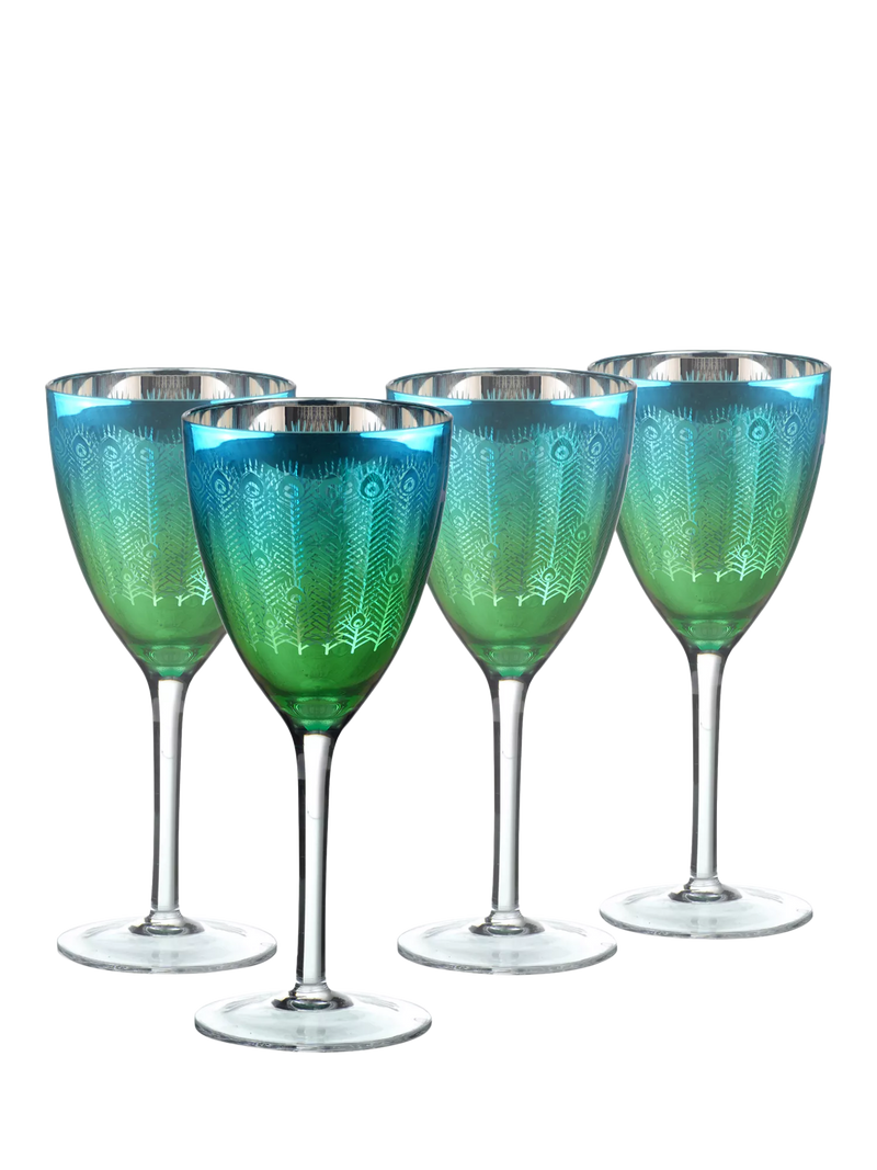 Artland Peacock electroplated green wine glasses 350ml pair (British brand)