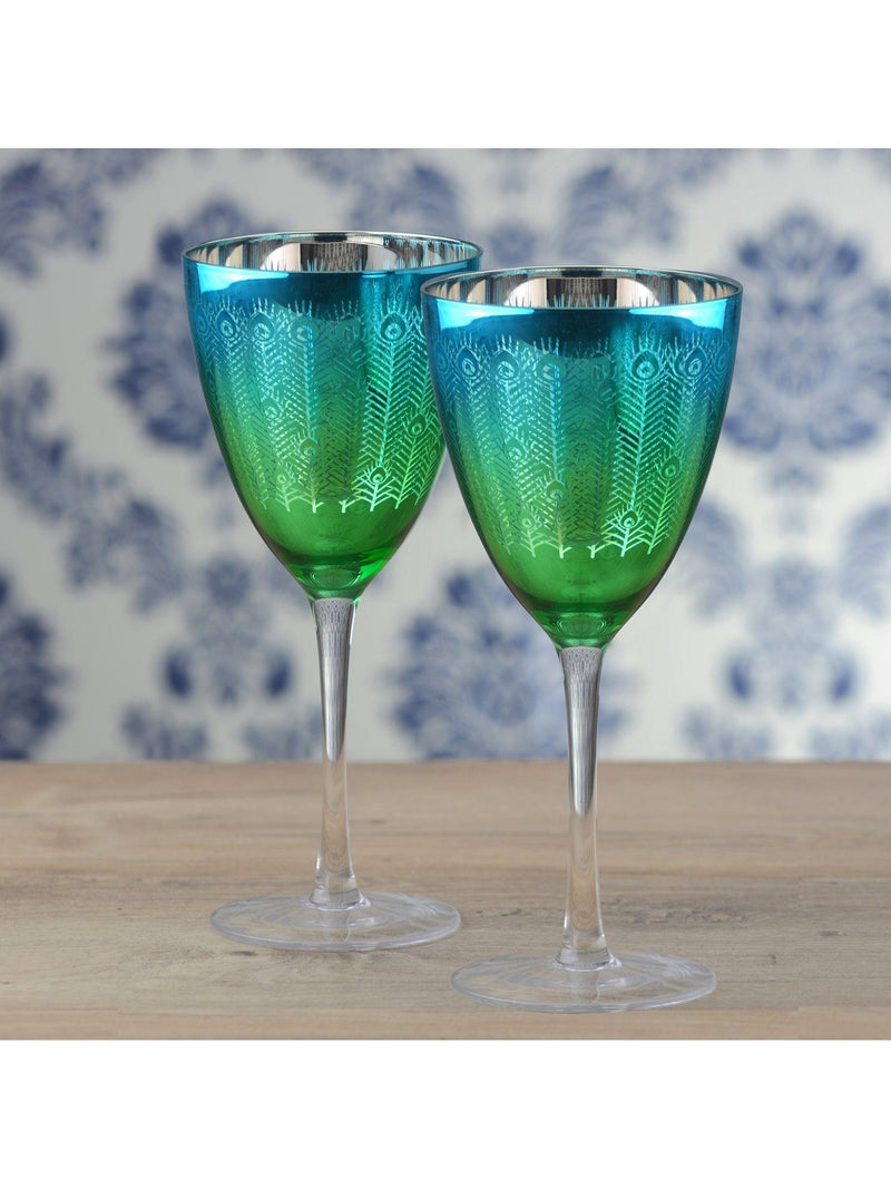 Artland Peacock electroplated green wine glasses 350ml pair (British brand)