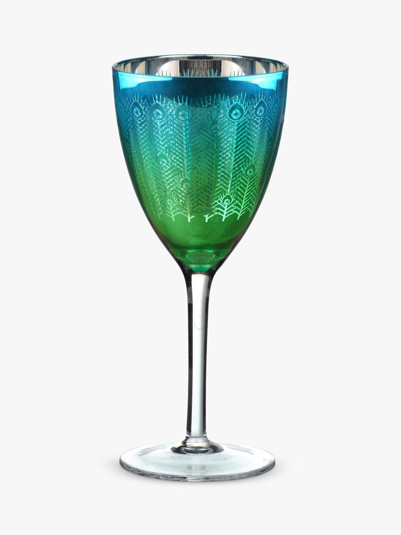 Artland Peacock electroplated green wine glasses 350ml pair (British brand)