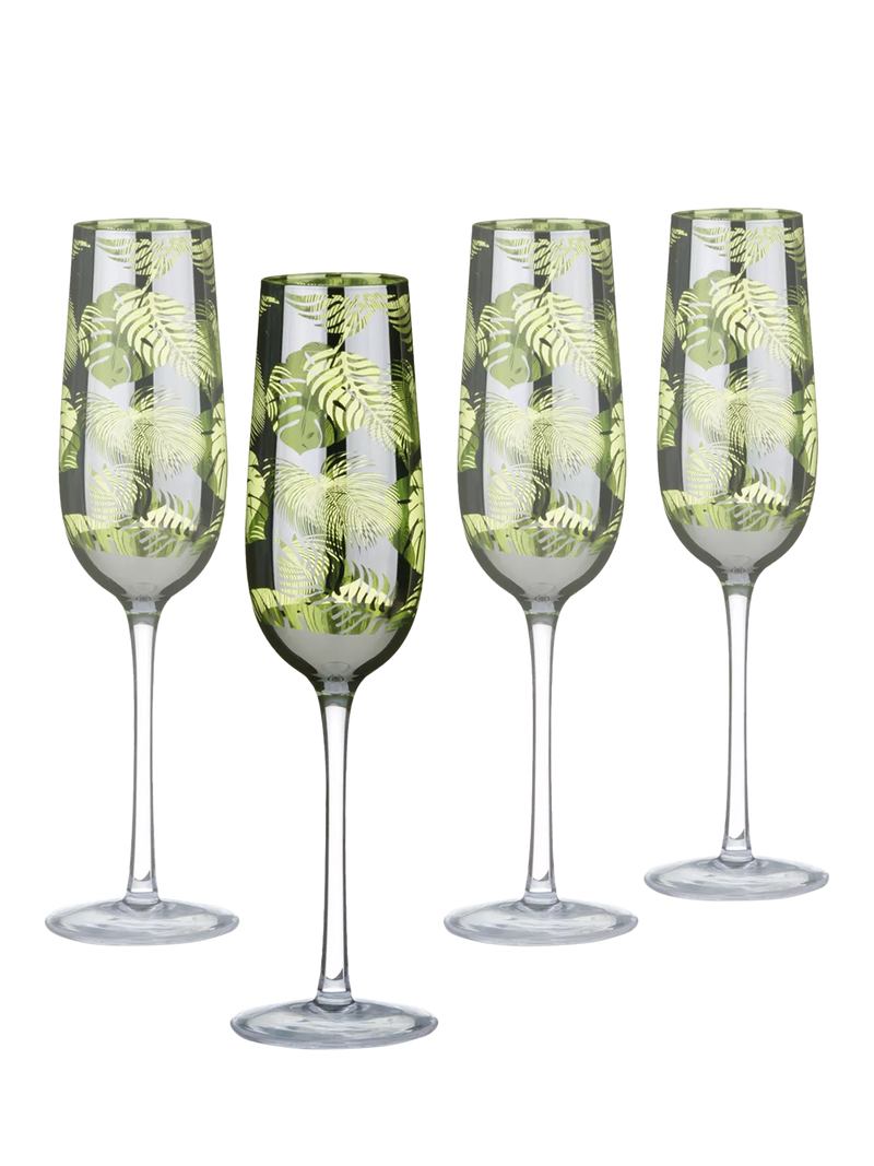 Artland tropical leaves electroplated champagne flutes set of 4, UK version
