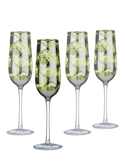 John Lewis Artland Tropical Leaves Electroplated Champagne Flute Set of 2 Green 250ml- Buy online at McGrocer