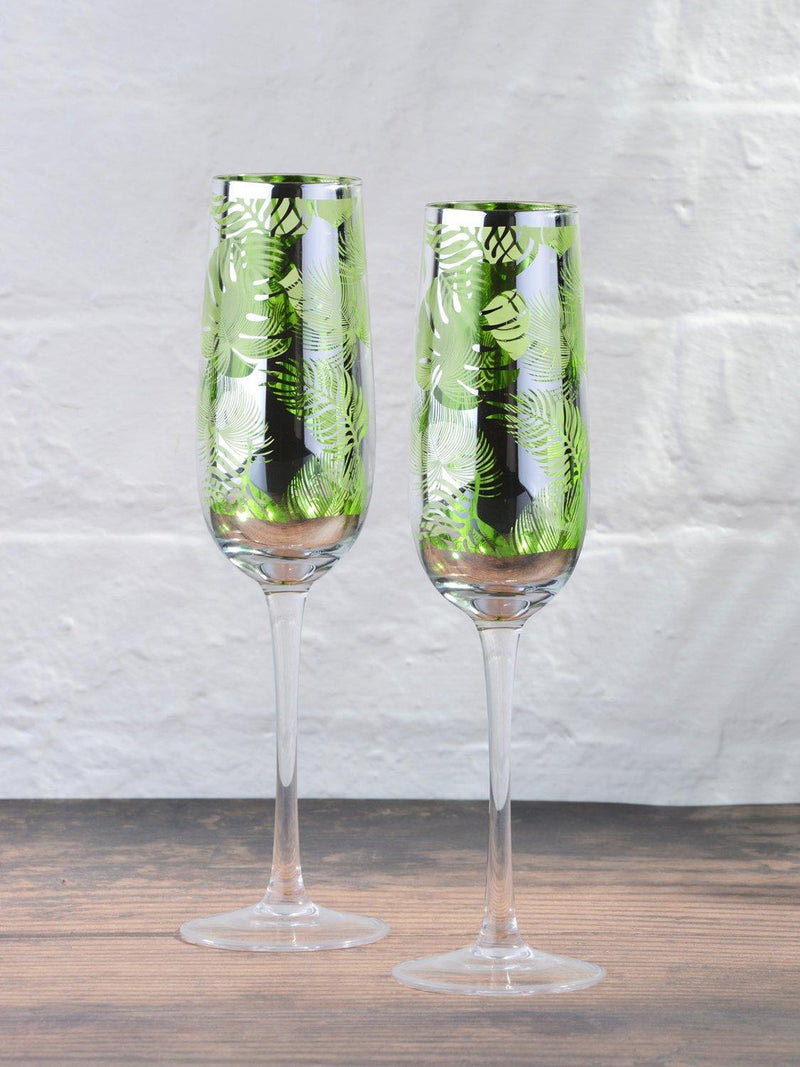 Artland tropical leaves electroplated champagne flutes set of 4, UK version