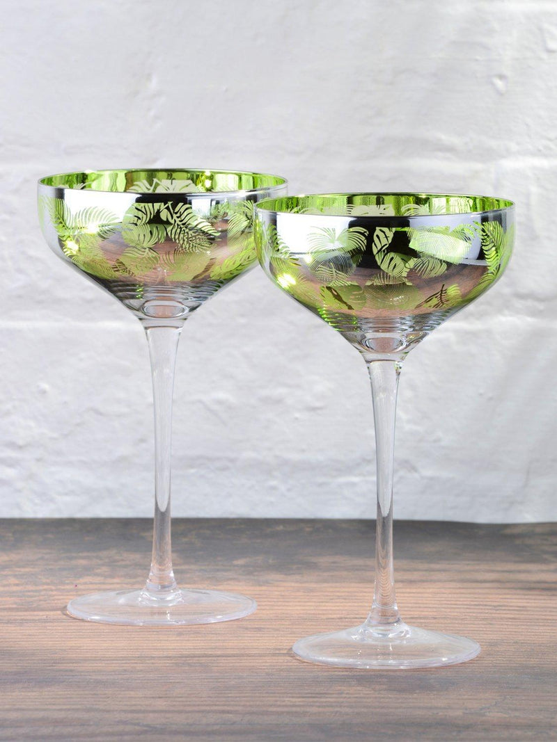 Artland tropical leaves coupe cocktail glasses set of 2, UK version