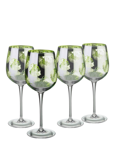 John Lewis Artland Tropical Leaves Electroplated Wine Glasses, Set of 4, 500ml, Green- Buy online at McGrocer