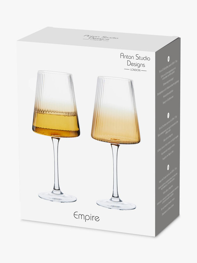 Anton Studio Designs Empire wine glasses amber set of 4, imported from the UK