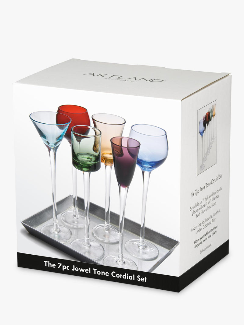 Artland Jewel Tone liqueur glass set 7 piece, imported from the UK