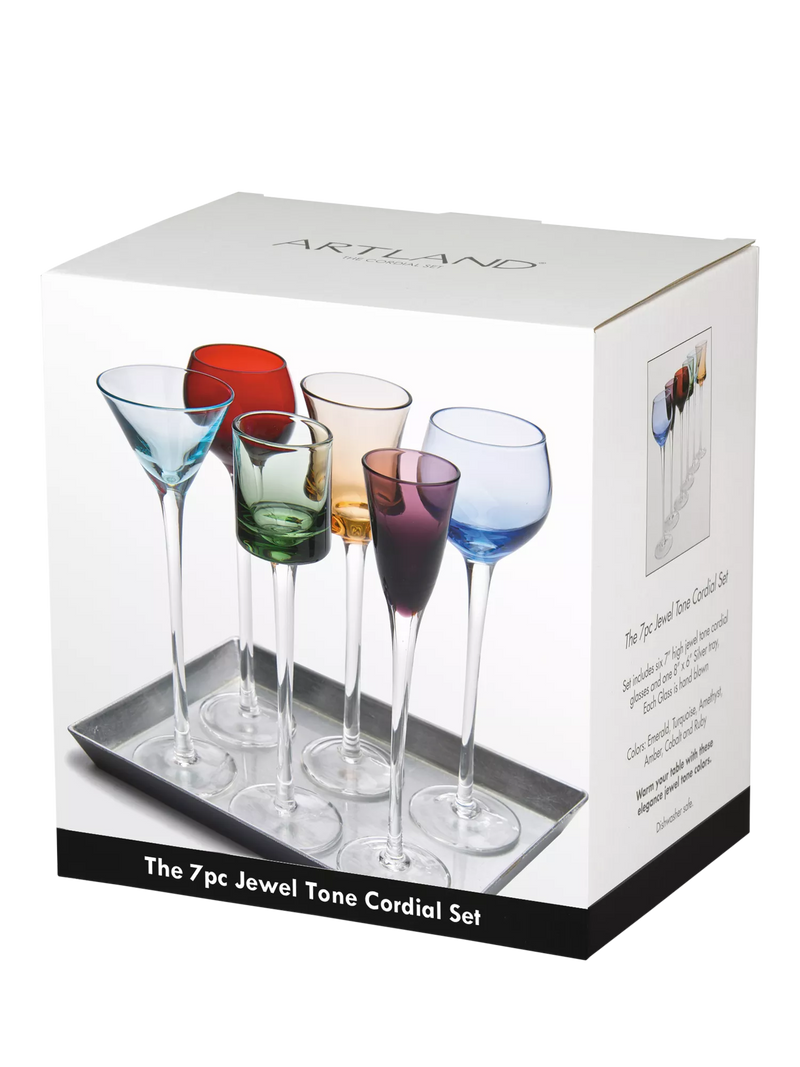 Artland Jewel Tone liqueur glass set 7 piece, imported from the UK