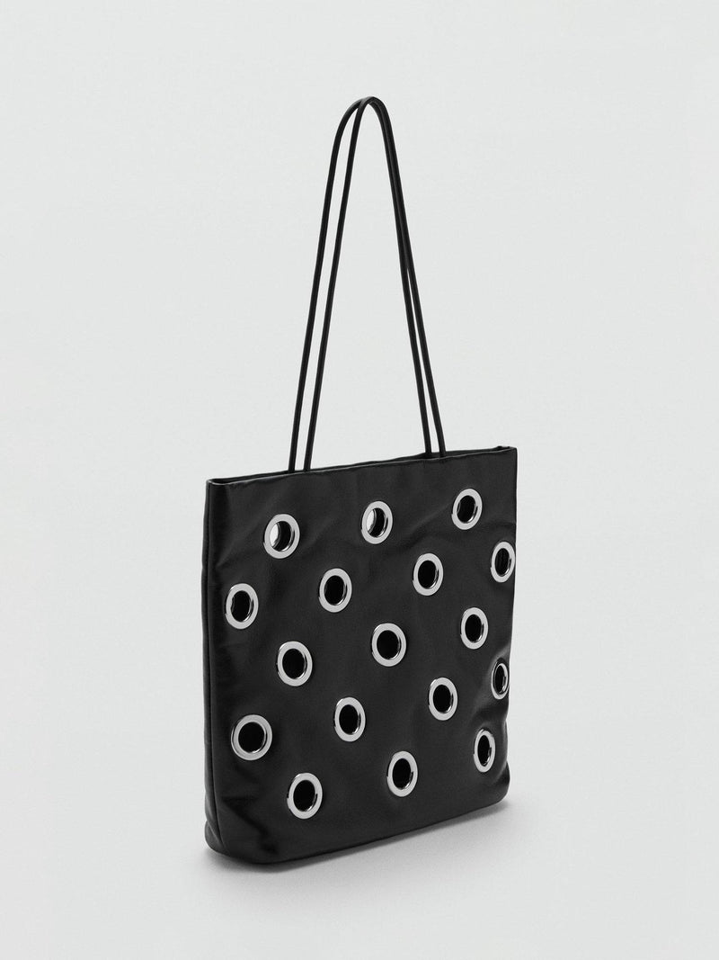 Mango Abra eyelet tote bag black, imported from the UK