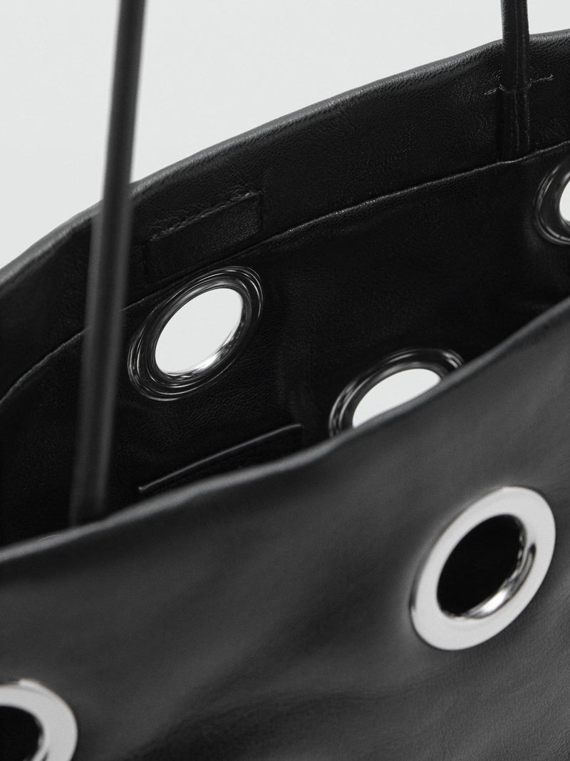 Mango Abra eyelet tote bag black, imported from the UK