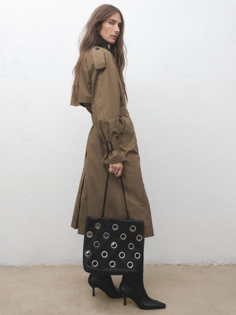 Mango Abra eyelet tote bag black, imported from the UK
