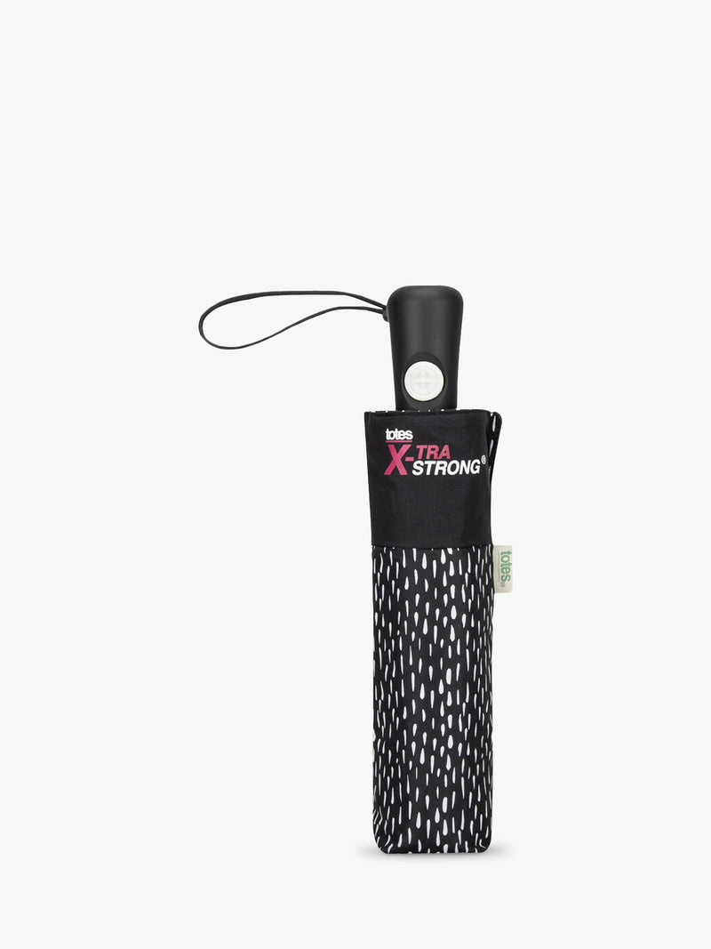 totes automatic umbrella black white drops print (British brand)