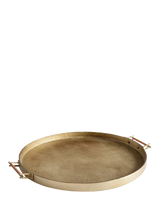 John Lewis Pottery Barn Beltic Round Aluminium Tray with Leather Wrap Handles Brass- Buy online at McGrocer