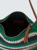 John Lewis knitted mini tote bag green navy striped (British brand)