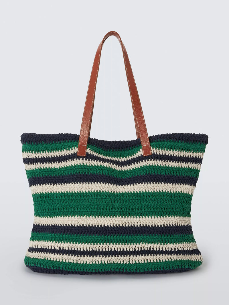 John Lewis striped cotton tote bag green navy - British product