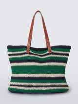 John Lewis John Lewis Knitted Cotton Tote Bag, Multi Green/Navy- Buy online at McGrocer
