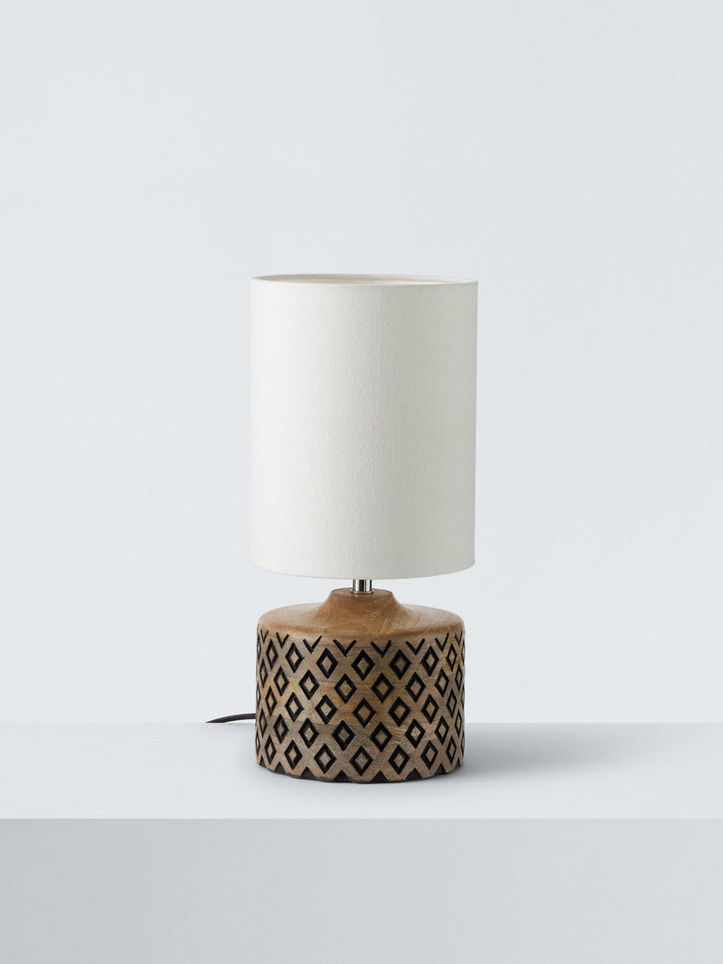 John Lewis wooden table lamp with textured shade, imported from the UK