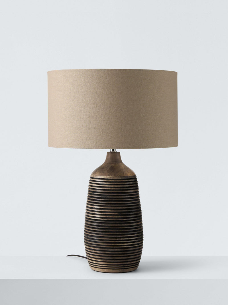 John Lewis mango wood grooved table lamp with linen shade (British brand)