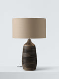 John Lewis mango wood grooved table lamp with linen shade (British brand)