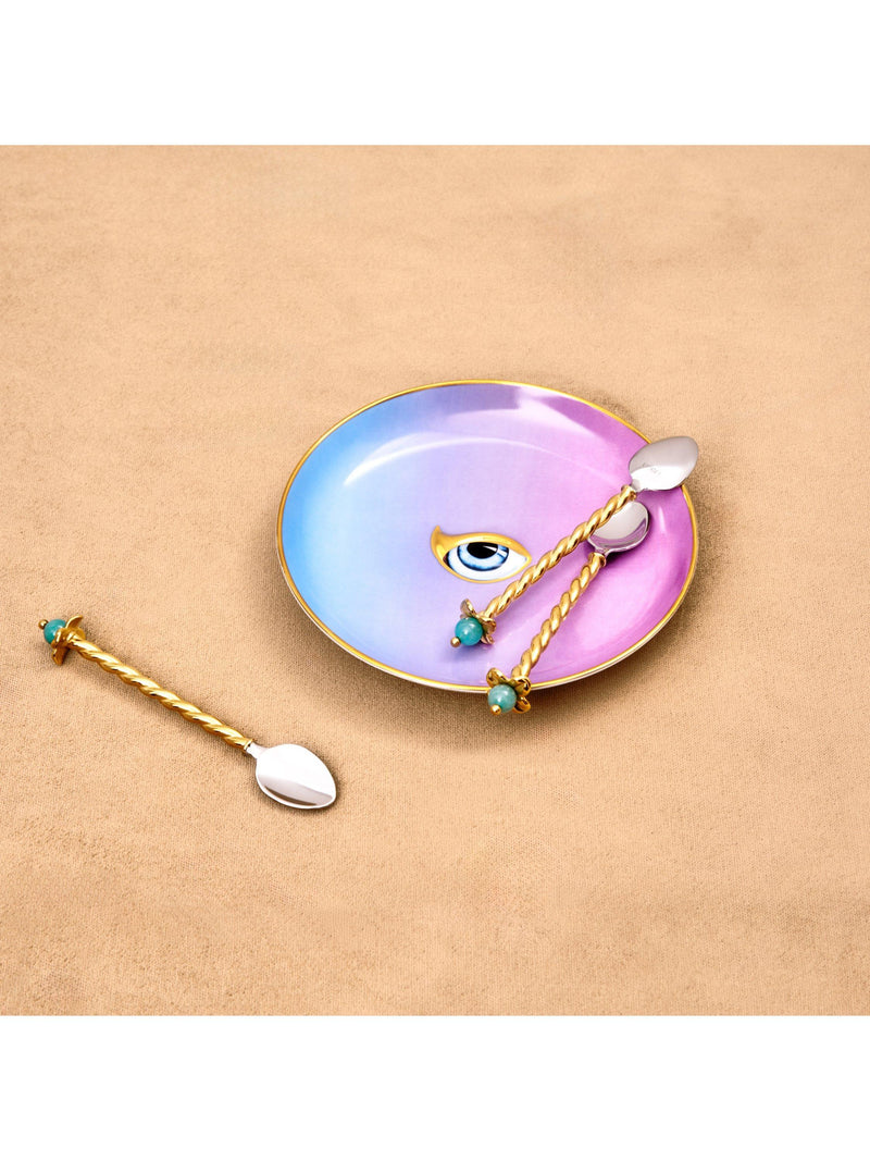 L'OBJET Lito porcelain plate 13cm blue pink, imported from the UK