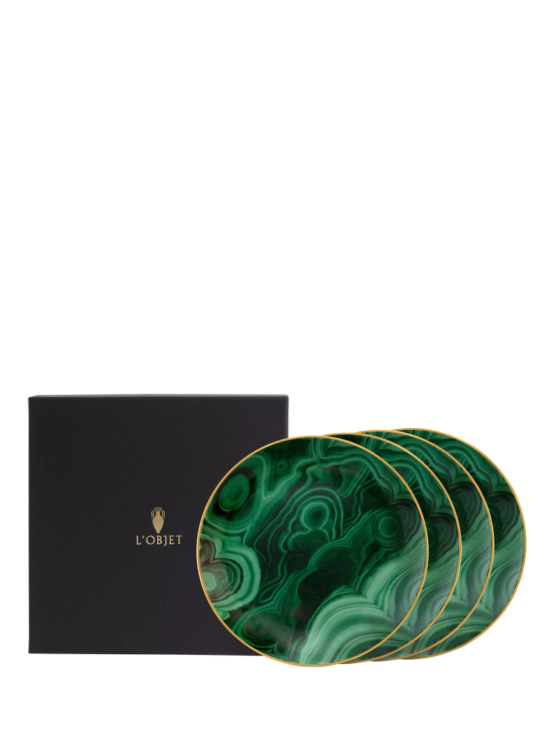 L'OBJET Malachite canape plates 13cm set of 4 - British product