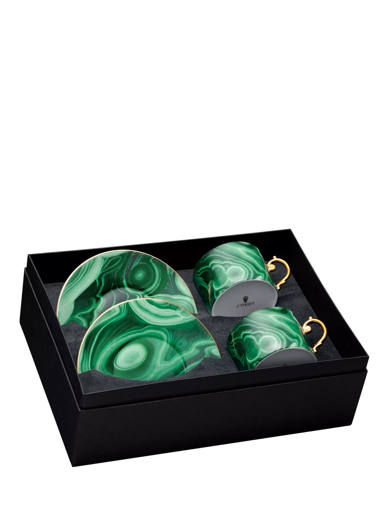 L'OBJET malachite porcelain cups and saucers set of 2 - British product
