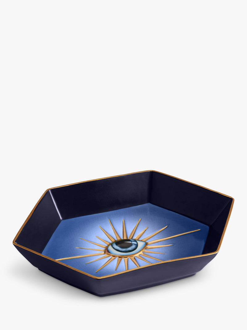 L'OBJET porcelain tray hexagon blue black 15x23cm, imported from the UK
