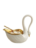 L'OBJET Swan porcelain salt cellar with gold trim, imported from the UK