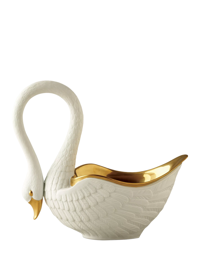 L'OBJET Swan decorative porcelain bowl gold and white, imported from the UK