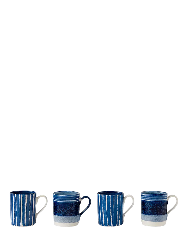 Selbrae House artisan stoneware mug set blue stripes ripples 300ml, UK version
