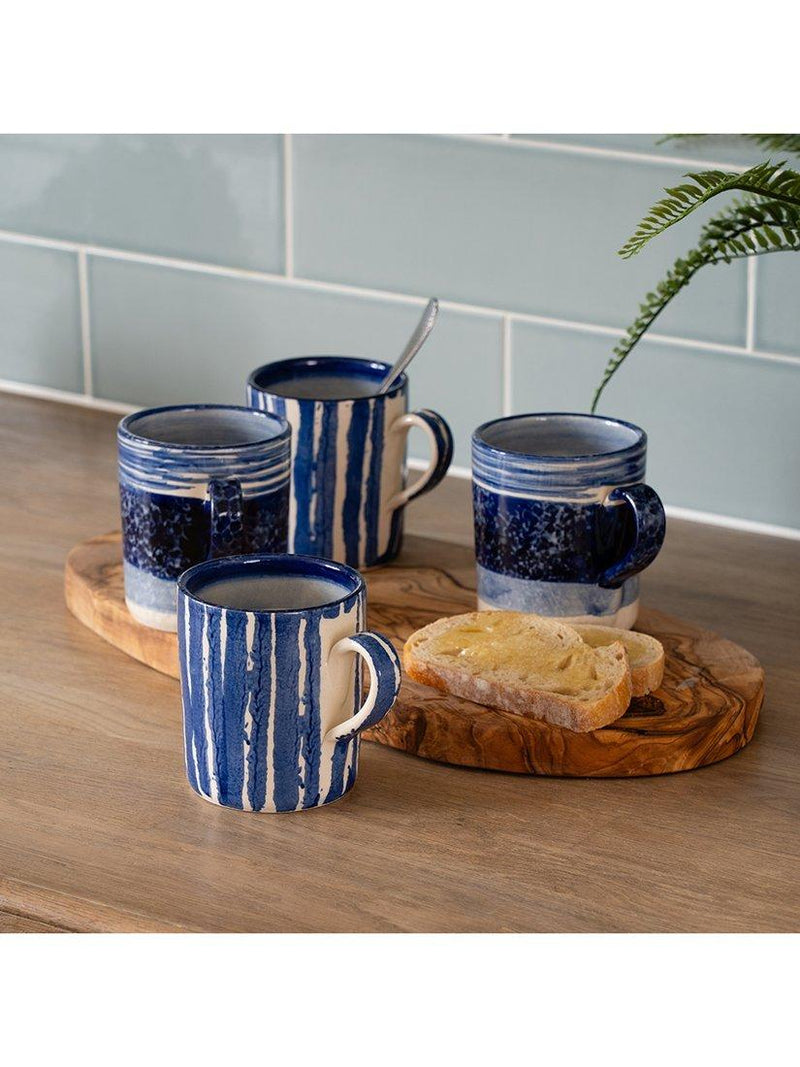 Selbrae House artisan stoneware mug set blue stripes ripples 300ml, UK version
