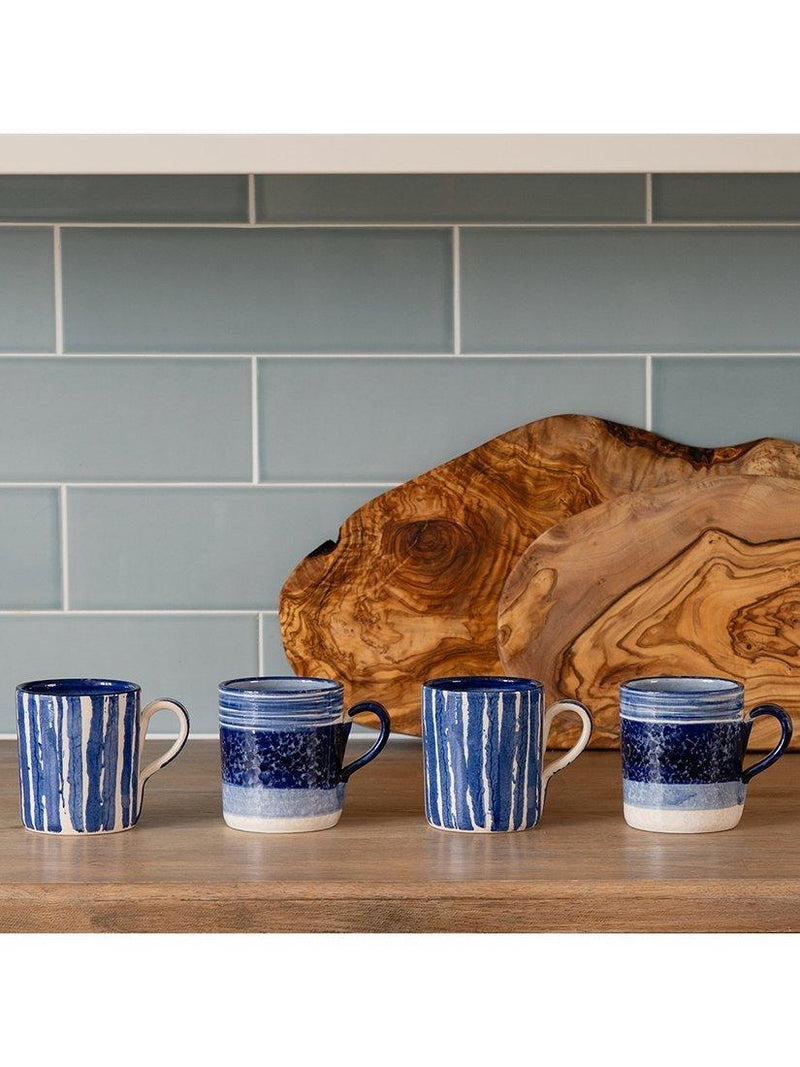 Selbrae House artisan stoneware mug set blue stripes ripples 300ml, UK version