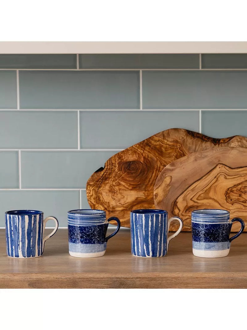 Selbrae House artisan stoneware mug set blue stripes ripples 300ml, UK version
