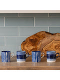 Selbrae House artisan stoneware mug set blue stripes ripples 300ml, UK version