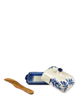 John Lewis Selbrae House Artisan Stoneware Butter Dish & Olive Wood Knife, Blue- Buy online at McGrocer