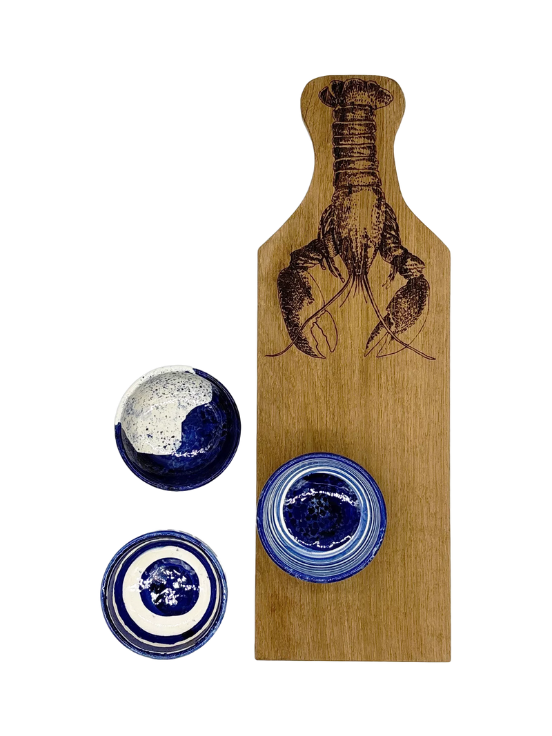 Selbrae House stoneware dip bowls and oak serving board 53cm - British product