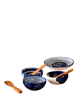 John Lewis Selbrae House Artisan Oil & Garlic Stoneware Bowls with Olive Wood Spoons Set- Buy online at McGrocer