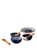 Selbrae House artisan stoneware bowl set with olive wood spoons, UK version