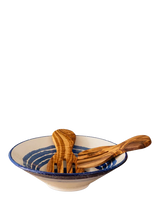 John Lewis Selbrae House Artisan Stoneware Salad Bowl and Olive Wood Servers Blue/Natural 34cm- Buy online at McGrocer