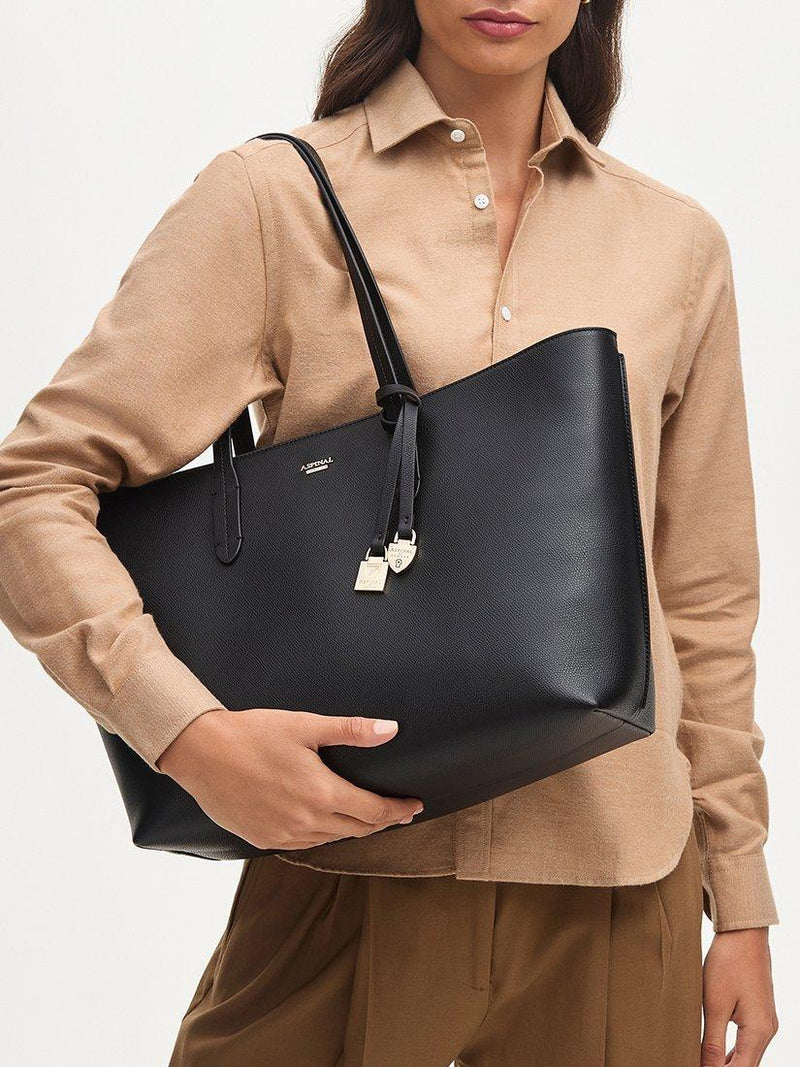 Aspinal of London leather tote bag black - British product