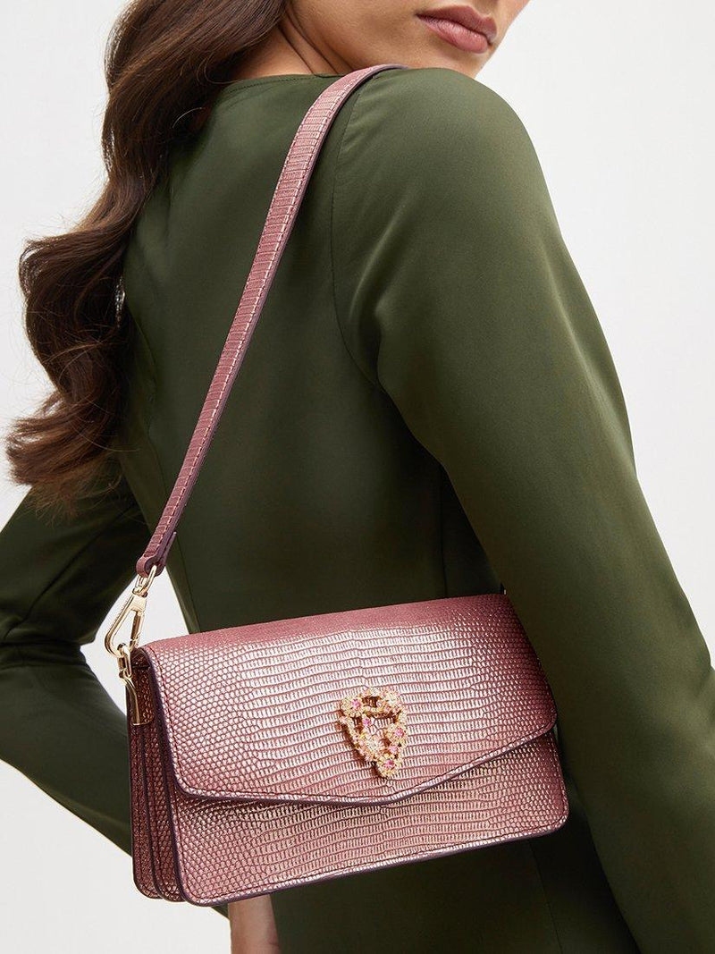 Aspinal of London Eliza leather clutch bag in Cassis (British brand)