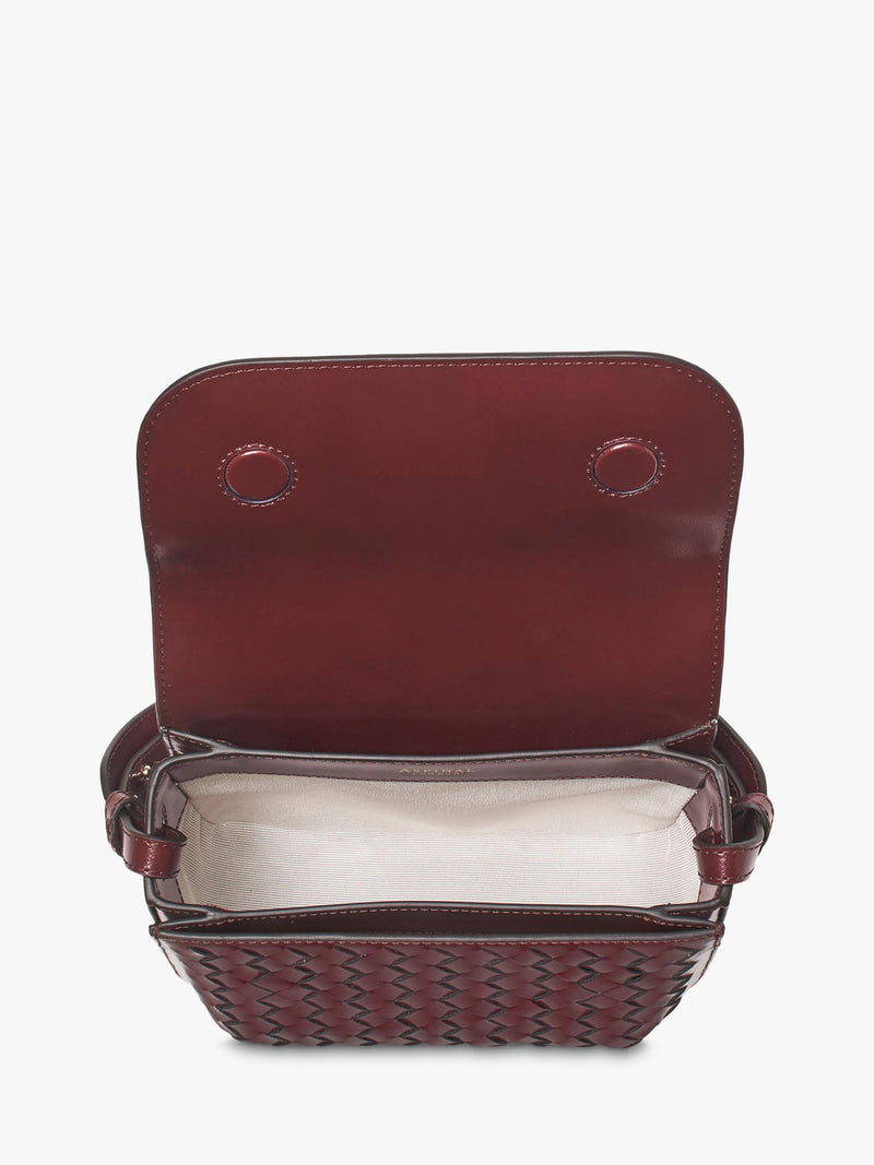 Aspinal of London crossbody bag burgundy woven leather, imported from the UK