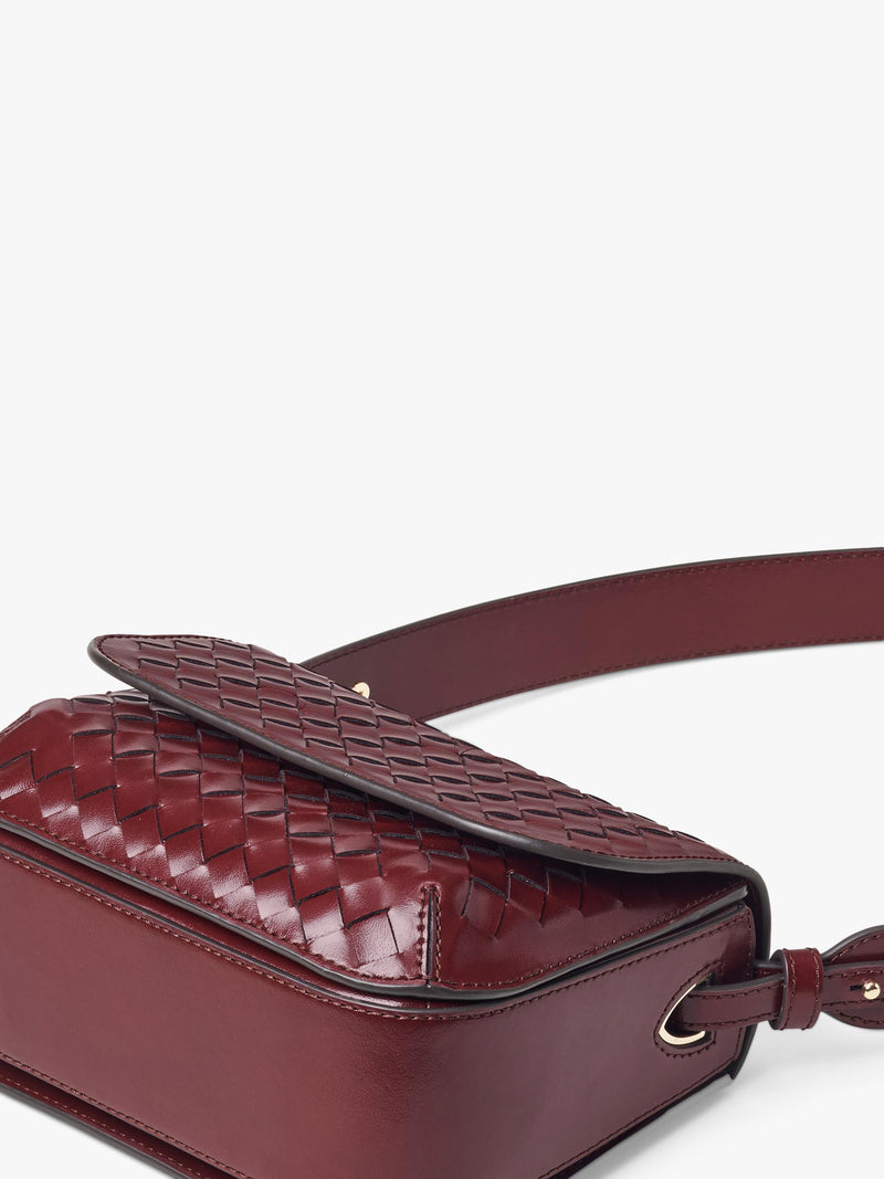 Aspinal of London crossbody bag burgundy woven leather, imported from the UK