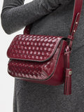 Aspinal of London crossbody bag burgundy woven leather, imported from the UK