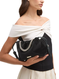 Aspinal of London Amelia black velvet evening bag, imported from the UK