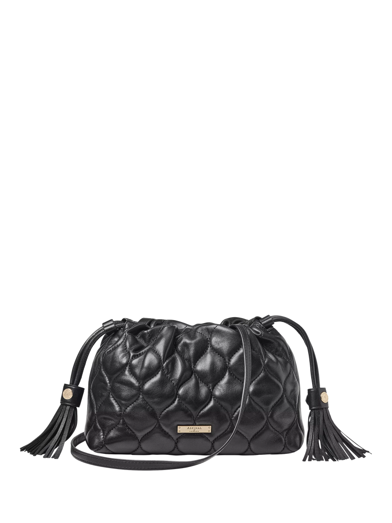 Aspinal of London black quilted leather evening bag, imported from the UK