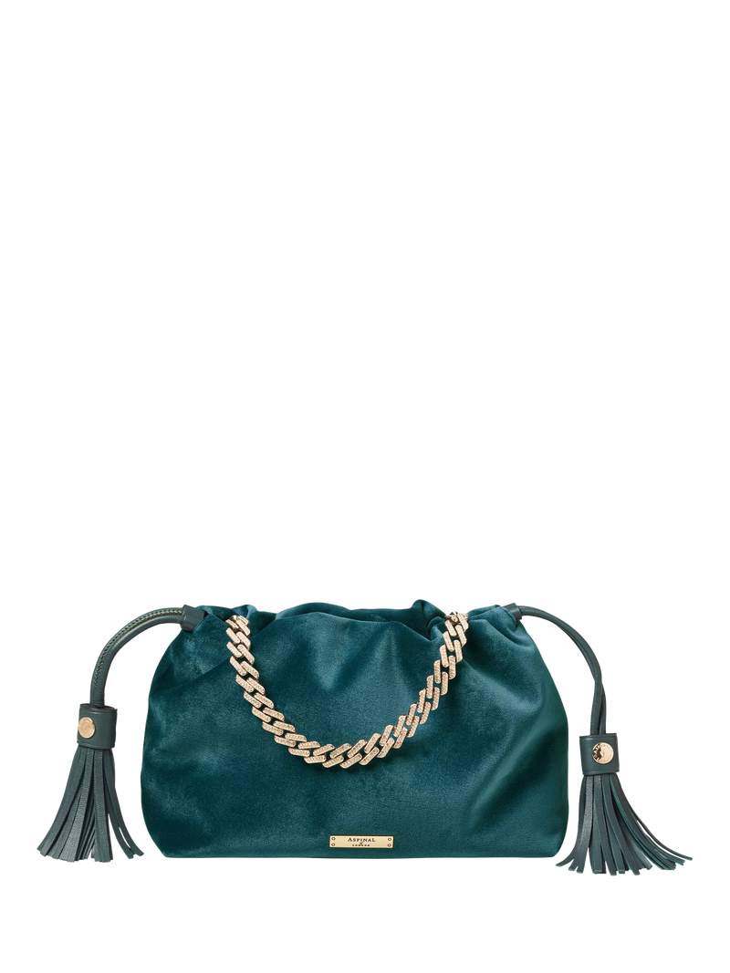 Aspinal of London velvet evening bag peacock colour (British brand)