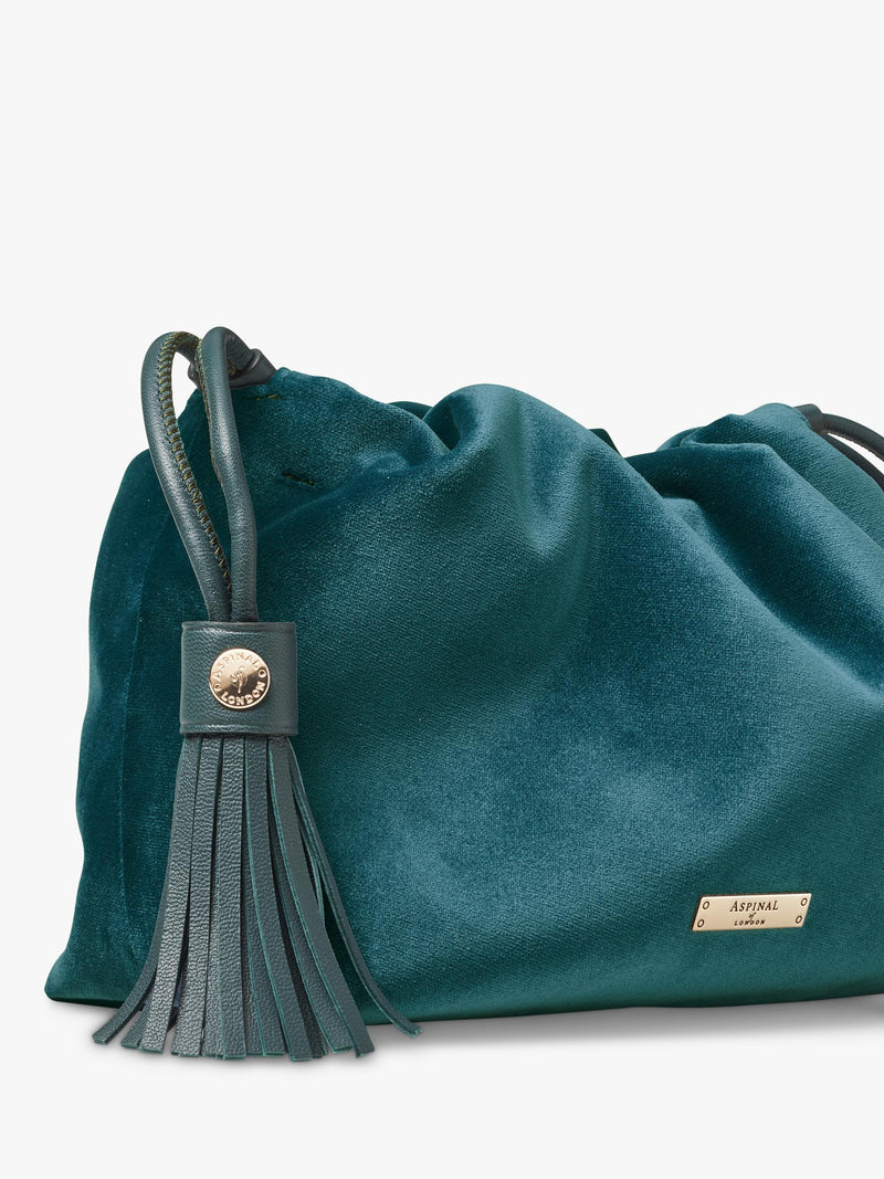 Aspinal of London velvet evening bag peacock colour (British brand)
