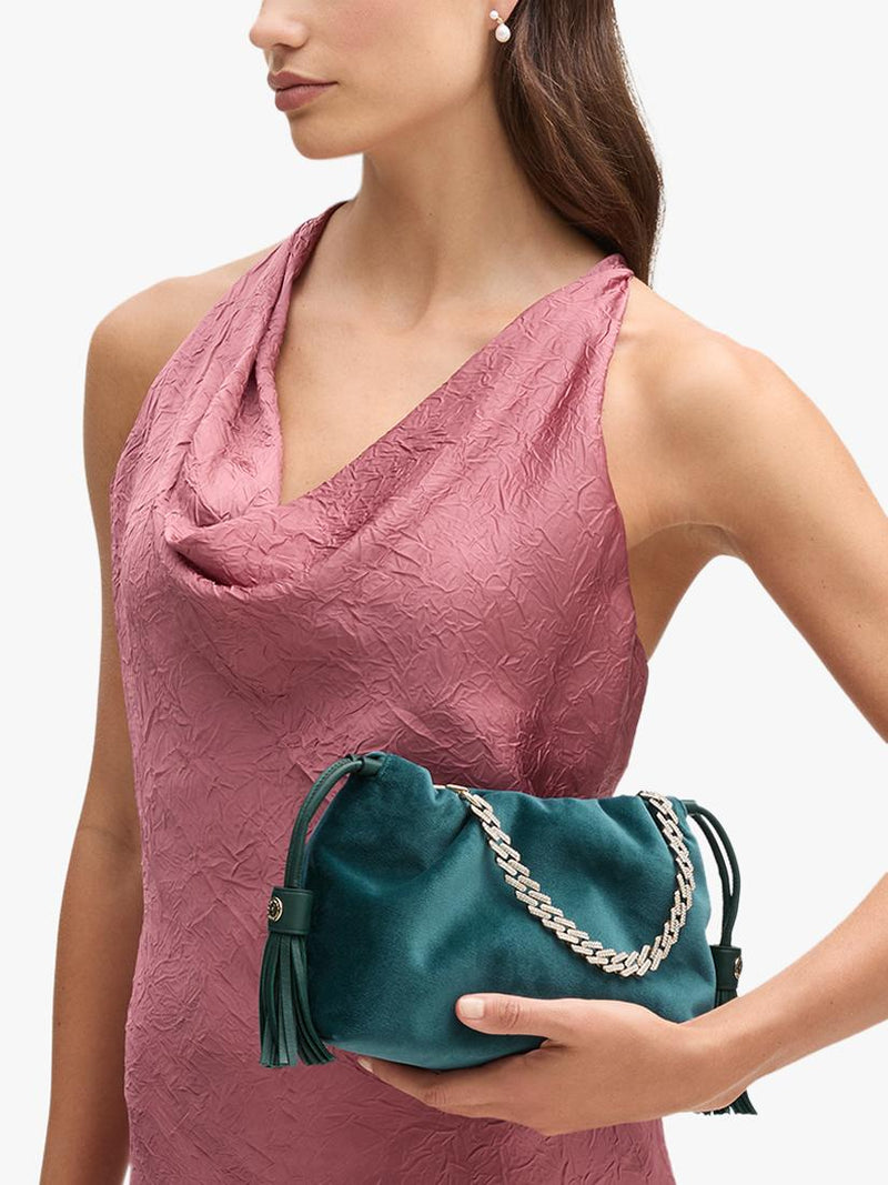 Aspinal of London velvet evening bag peacock colour (British brand)